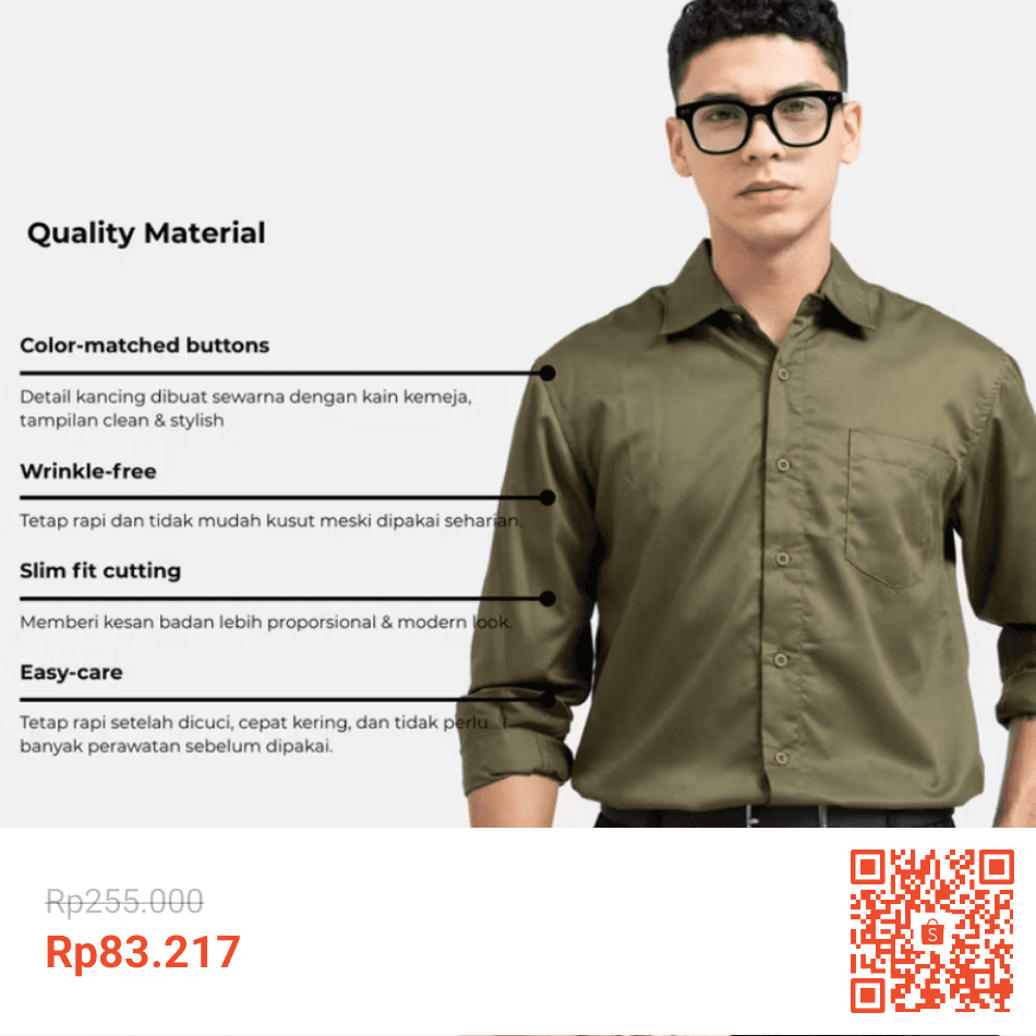 Kemeja Kantor Polos Pria Slim fit